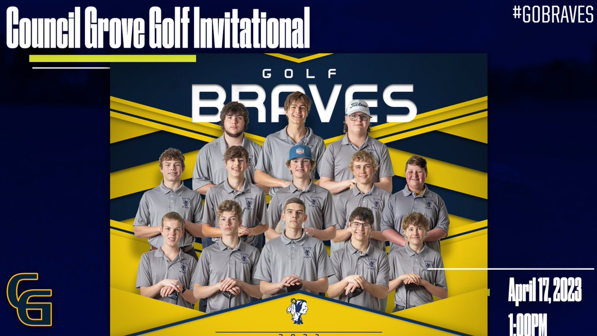 Good luck to the Braves Golf team as they host the Council Grove Golf Invitational.  1:00PM Start time.  GO BRAVES!