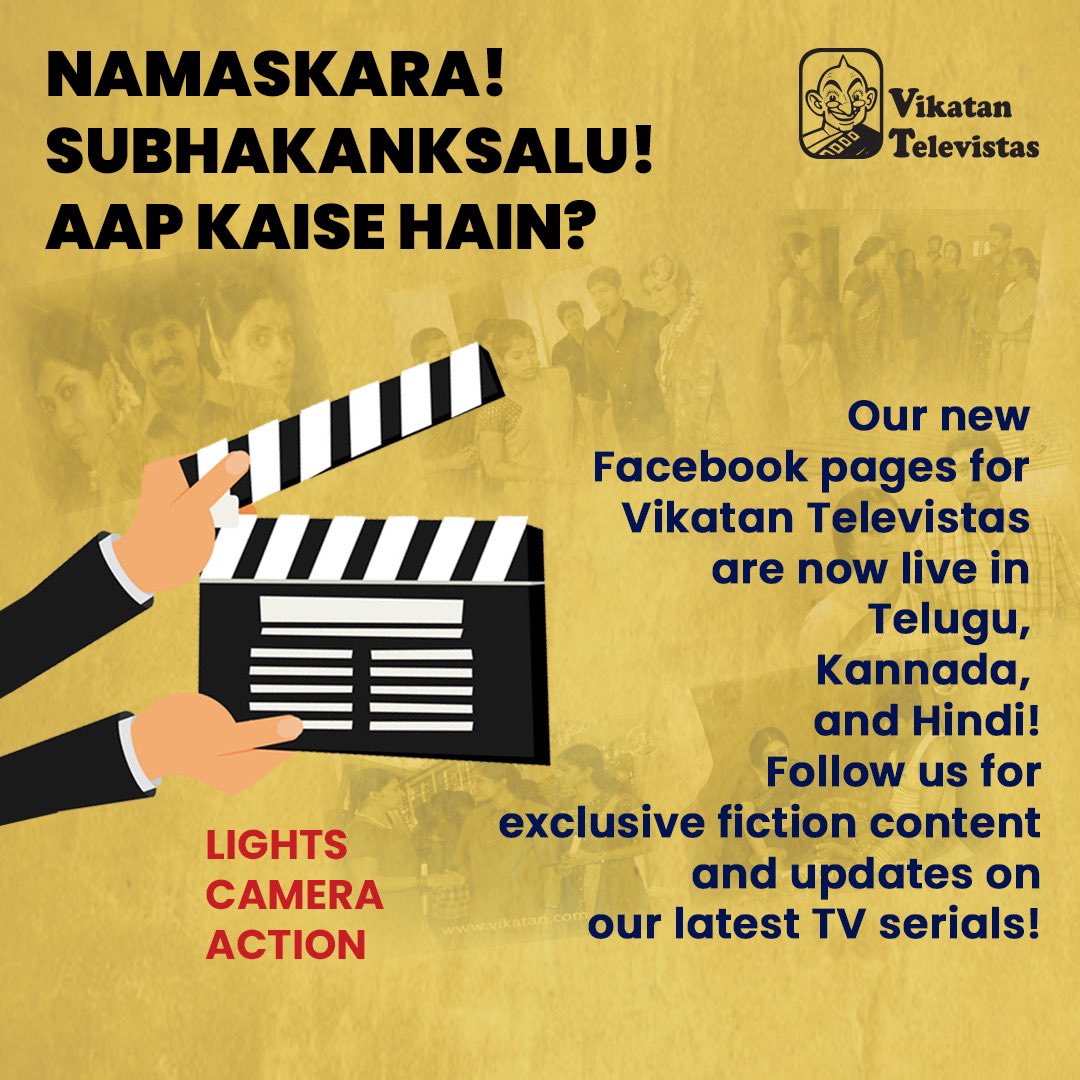 Exciting news! We are thrilled to announce the launch of our new Facebook pages for #VikatanTelevistas productions in #Telugu, #Kannada, and #Hindi. Our pages will feature exclusive content from our #TVserials, latest entertainment news and much more.