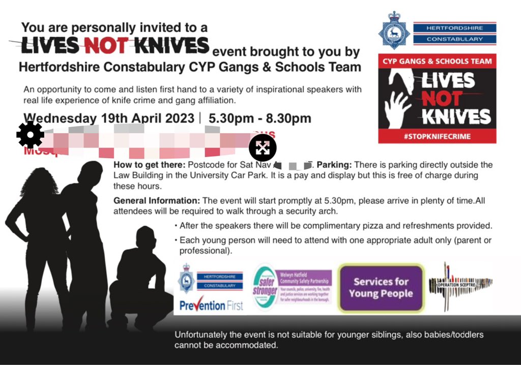 We have spaces available for young people (age 12+) to attend our Lives not Knives event on Wednesday - if you would like to come along please dm us or email CYPgangsandschools@herts.police.uk