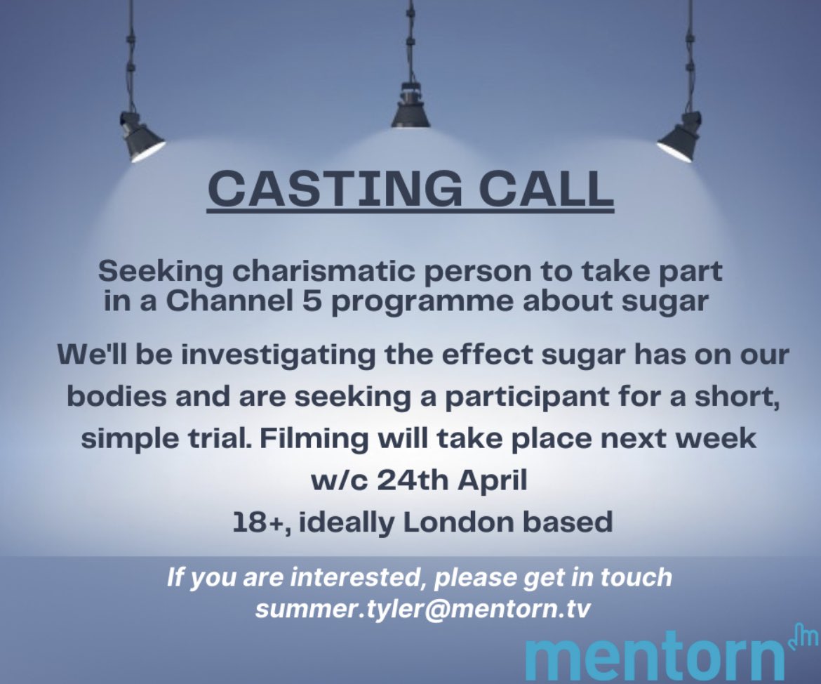 I’m looking for someone to take part in a short trial for a new Channel 5 show, please email summer.tyler@mentorn.tv for more info! #BeOnTV #journorequest