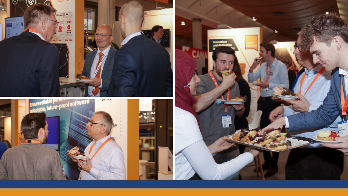 Austausch zwischen deutschen und niederländischen Unternehmen beim Networking-Lunch im Holland High Tech Pavillon.