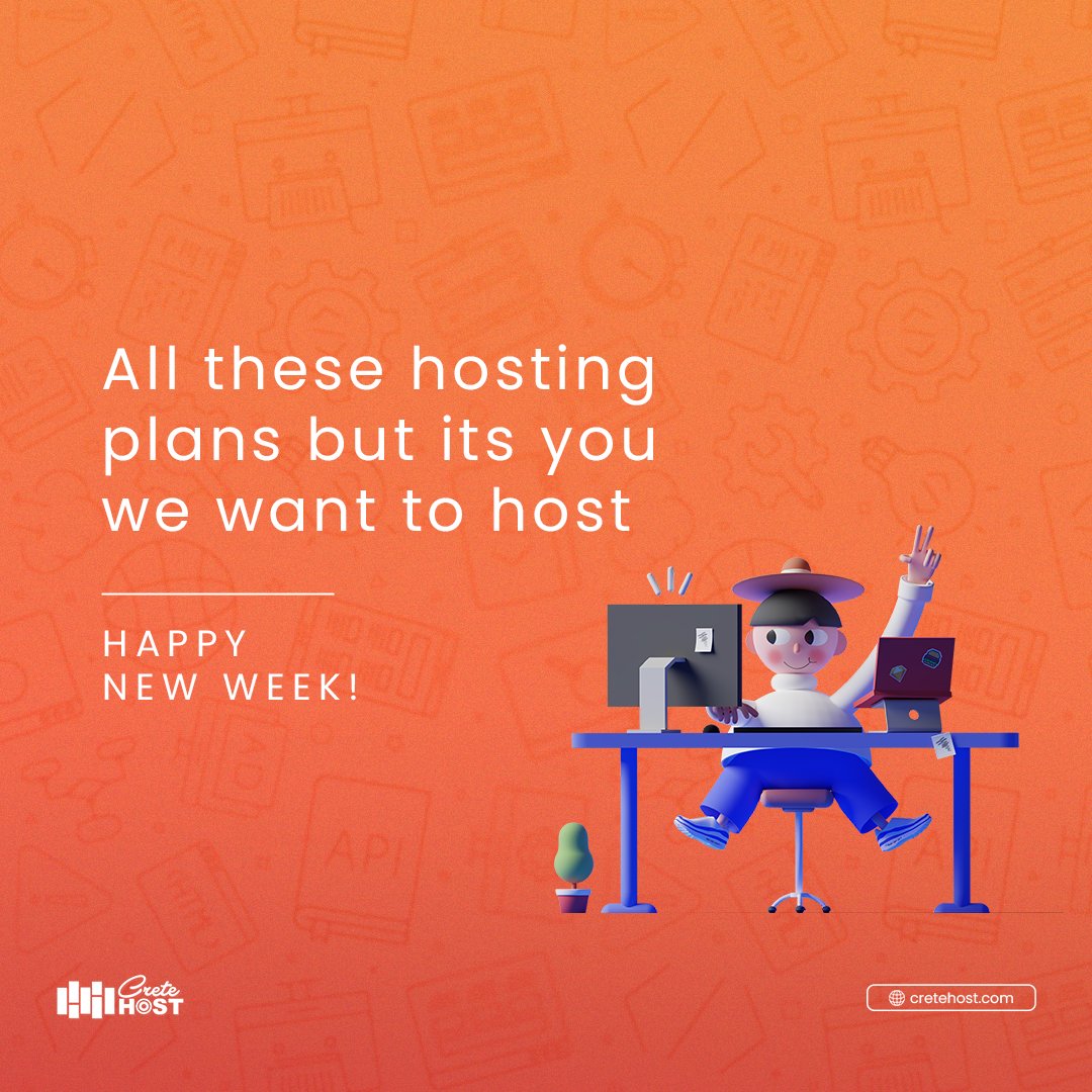 CreteHost_'s tweet photo. All these hosting plans but it's you we want to host π
Happy New Week, we are here to serve you hosting needs, do not hesitate to reach out.
#Cretehost #hosting #Monday https://t.co/g6kF9ivWsb