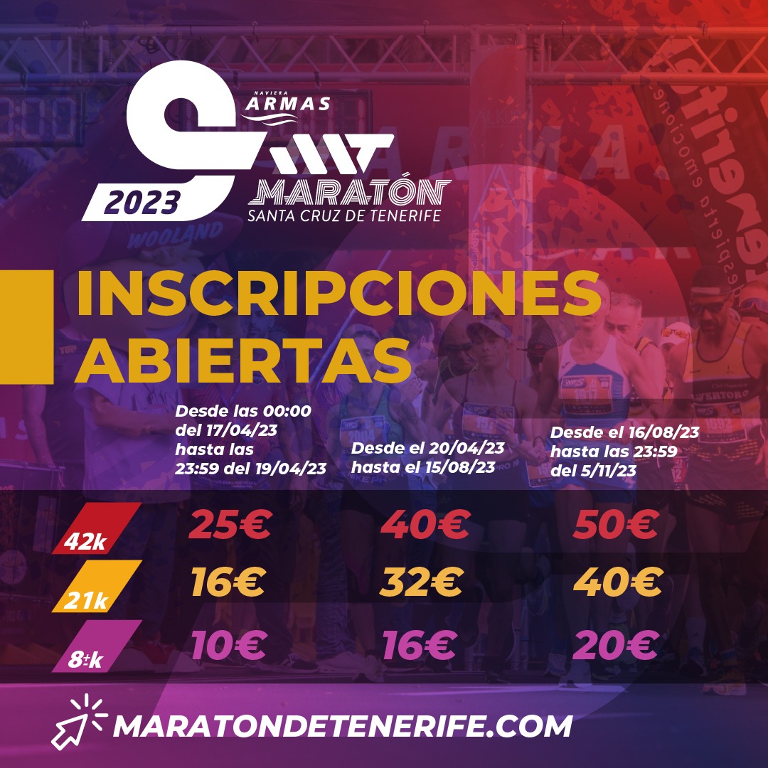𝗟𝗮𝗻𝘇𝗮𝗺𝗶𝗲𝗻𝘁𝗼 🚀

🤯 Desde 1️⃣0️⃣ euros, sí desde tan sólo 1️⃣0️⃣ euros te podrás inscribir en  la #MaratónTenerife2023.

Corre, no te duermas, que la oferta concluye este miércoles 19 ⚠️

📲 inscribete.maratondetenerife.com

#MT9