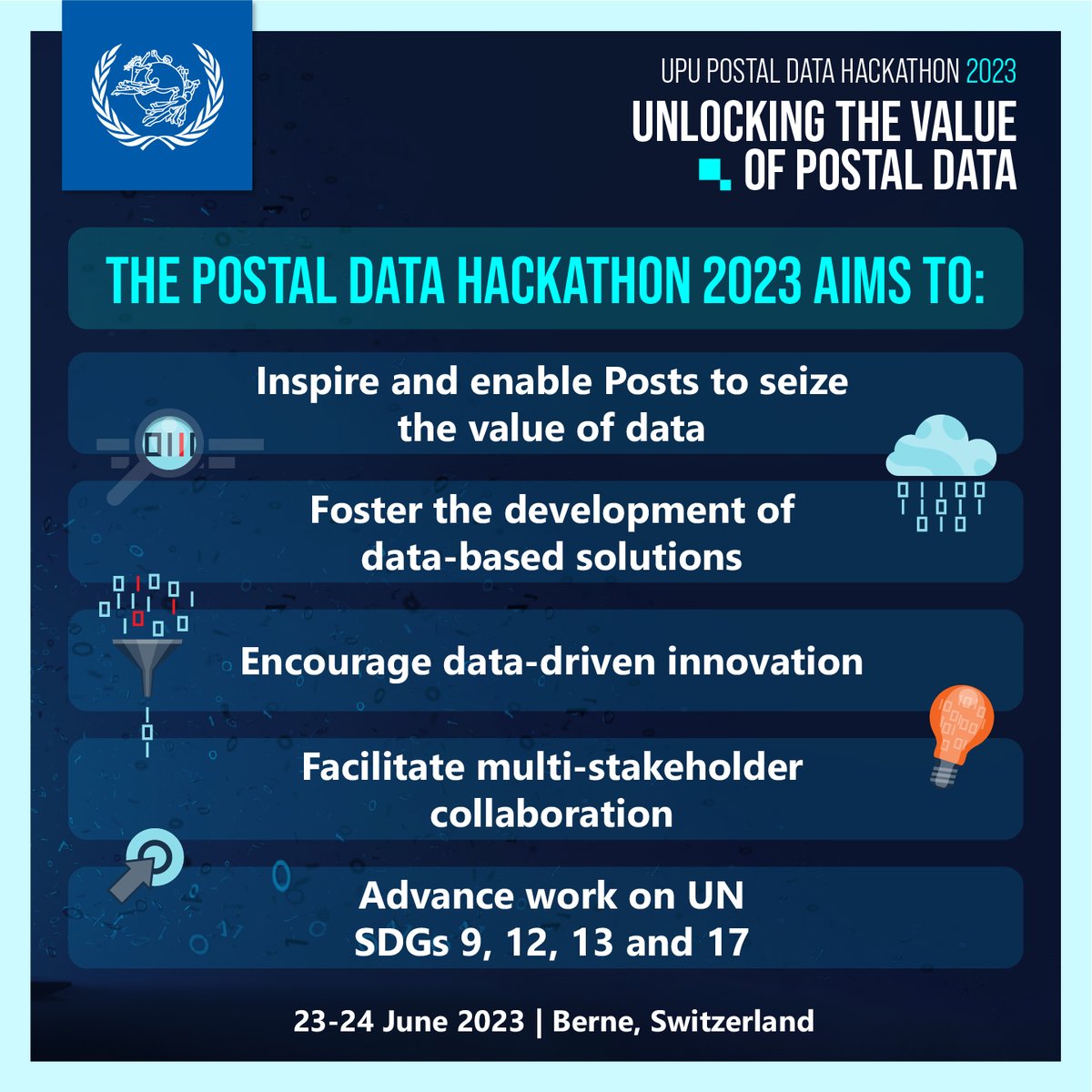 Universal Postal Union (@upu_un) on Twitter photo 📣Calling all creative minds! This June, UPU will gather innovators for its 1st-ever hackathon meant to unlock the value of #PostalData💻
W/ <a href="/GroupeLaPoste/">La Poste Groupe</a> <a href="/EuroraSolutions/">Eurora</a> <a href="/EPFL/">EPFL</a> <a href="/ITU/">Int’l Telecommunication Union</a> <a href="/USPS/">U.S. Postal Service</a> <a href="/OpendataCH/">Opendata.ch (@OpendataCH@mastodon.social)</a> <a href="/icao/">ICAO</a> & <a href="/UNStats/">UNStats</a>
📆Info sessions on 18 & 27 April
👉hackathon.post 📣Calling all creative minds! This June, UPU will gather innovators for its 1st-ever hackathon meant to unlock the value of #PostalData💻
W/ <a href="/GroupeLaPoste/">La Poste Groupe</a> <a href="/EuroraSolutions/">Eurora</a> <a href="/EPFL/">EPFL</a> <a href="/ITU/">Int’l Telecommunication Union</a> <a href="/USPS/">U.S. Postal Service</a> <a href="/OpendataCH/">Opendata.ch (@OpendataCH@mastodon.social)</a> <a href="/icao/">ICAO</a> & <a href="/UNStats/">UNStats</a>
📆Info sessions on 18 & 27 April
👉hackathon.post
