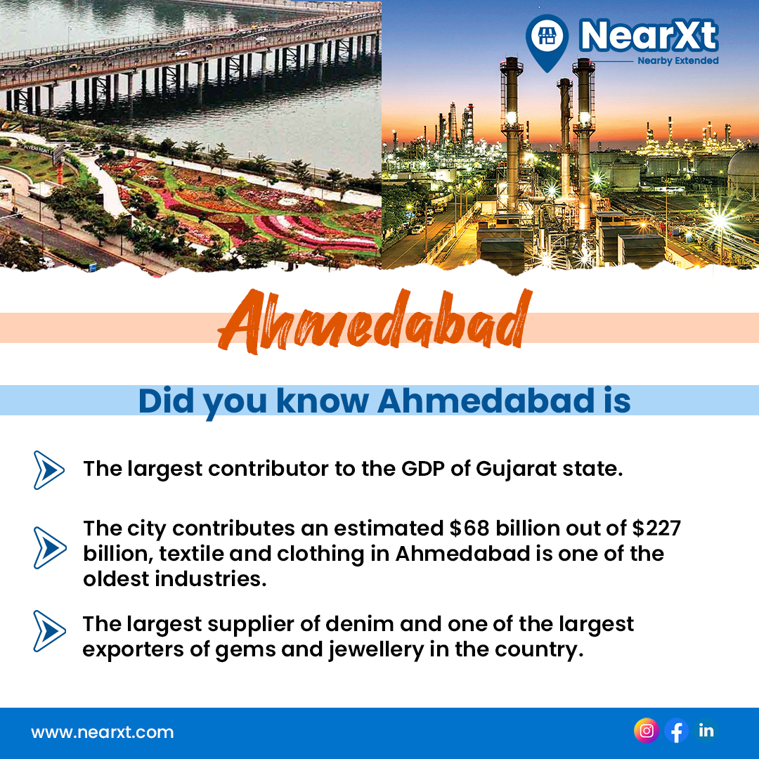 NearxtOfficial's tweet photo. Ahmedabad! The Manchester of India is the most significant contributor to the GDP of Gujarat state. With an estimated $68 billion out of $227 billion, textile and clothing in Ahmedabad are one of the oldest industries. 
.
.
.
.
#Ahmedabad #Ahmedabadcity #Ahmedabaddiaries https://t.co/J0XRRMIJmc