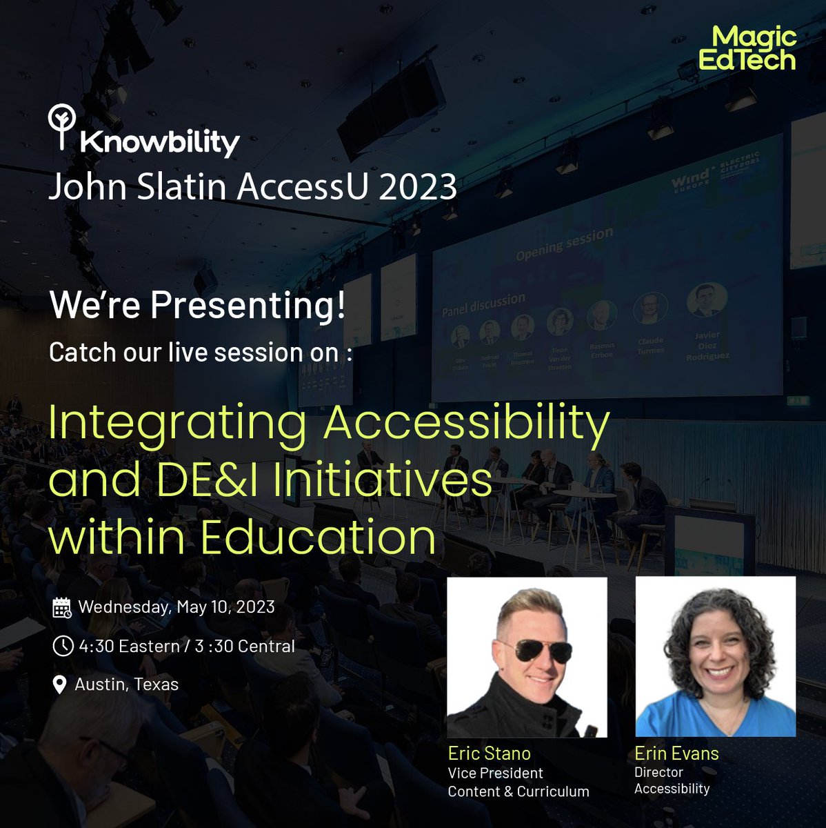 magicedtech's tweet image. Mark your calendars! Join Erin and Eric at @knowbility's  #AccessU for an insightful session on Integrating #Accessibility with #DEI in #education. 
Make sure to attend their live session at the event. Don't miss out!  #Thread  

#A11y #Event #Conference #EdTech