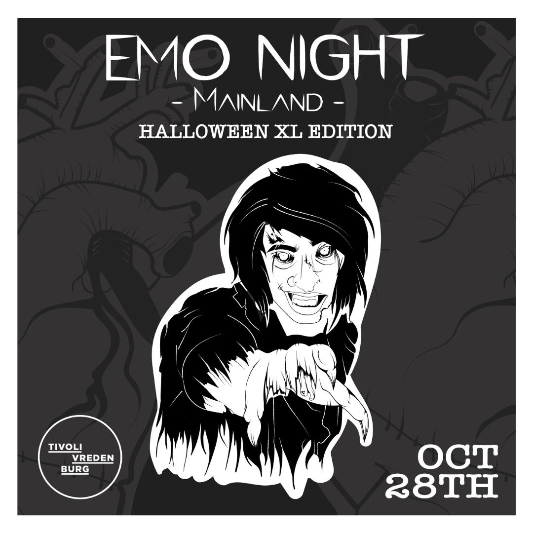 EmoMainland's tweet photo. We told you something HUGE was coming! On October the 28th, we'll be having the biggest Emo Night Mainland Halloween party so far at the Ronda in Tivoli! Get your Halloween costume order in now, for Emo Night Mainland Halloween XXL! https://t.co/f7OHCcdjiN