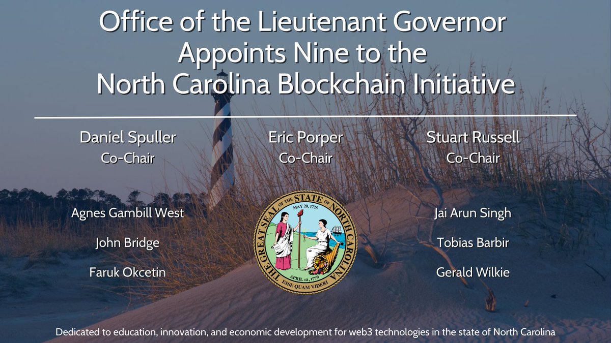 Recognizing the increasing importance of #Blockchain-based technologies #Bitcoin #DigitalAssets #SmartContracts &amp; #Stablecoins, the Office of Lt Governor @MarkRobinsonNC announces expansion plan &amp; appointments for 2023-24

Full Release Here:
ltgov.nc.gov/news/press-rel…

#Multistate