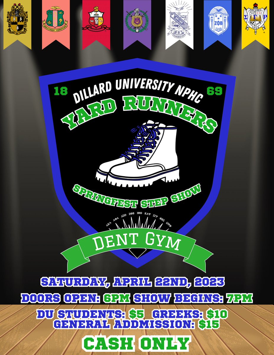 NPHC_DU's tweet image. 🚨ATTENTION🚨
For the first time since 2018, we bringin’ back our annual Spring Fest step show!!🏆

Join us this SATURDAY in Dent Gym, as we put our ✨baddest✨ steppers on the floor to see who really runs The Yard 👀🥾

#ProjectDU #SpringFest #StepShow #YardRunners