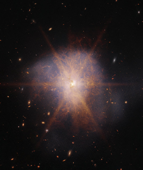 NASAWebb's tweet photo. hey girl, are you an ULIRG? because you shine brighter than a trillion suns ✨

Arp 220 is an ultra-luminous infrared galaxy (ULIRG) that emits 300 times more light than the Milky Way. It also happens to glow brightest in infrared light, Webb's specialty: https://t.co/EF5ygizgyA https://t.co/KRgQ03DI3e