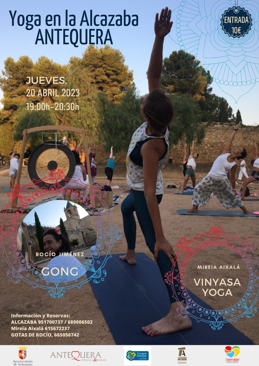 CiudadesMedias's tweet image. El 20 de abril comenzamos la temporada de 🧘‍♀️🏰"Yoga en la Alcazaba" de #Antequera con una práctica de #Vinyasayoga y meditación con #gong de la mano de #MireiaAixalà y #RocíoJiménez - Enlace venta entradas articketing.vocces.com/antequera/yoga… @ATQaTuCorazon @viveandalucia @vivecostadelsol