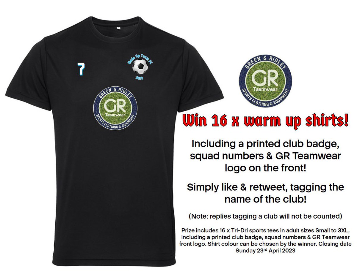 GRTeamwear's tweet photo. 📣 FREE WARM UP SHIRTS | Your chance to win!

To enter:
1️⃣ Like this tweet
2️⃣ Quote tweet and tag the team you’d love to win them for! 
3️⃣ Follow us! 

(Note: replying to the tweet with a club name is not considered an entry - must quote tweet) https://t.co/8ZXKOJkqJ3