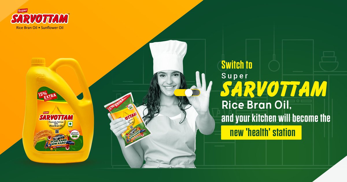 SRicebranoil's tweet photo. 🍳 It's time to make your kitchen a "Health" Station 🍳
.
.
.
#ricebranoil #supersarvottam #health #family #fun #edibleoil #love #healthycooking #food #foodlove #HealthyEating #GoodnessInEveryDrop https://t.co/5bvuYgVMLH