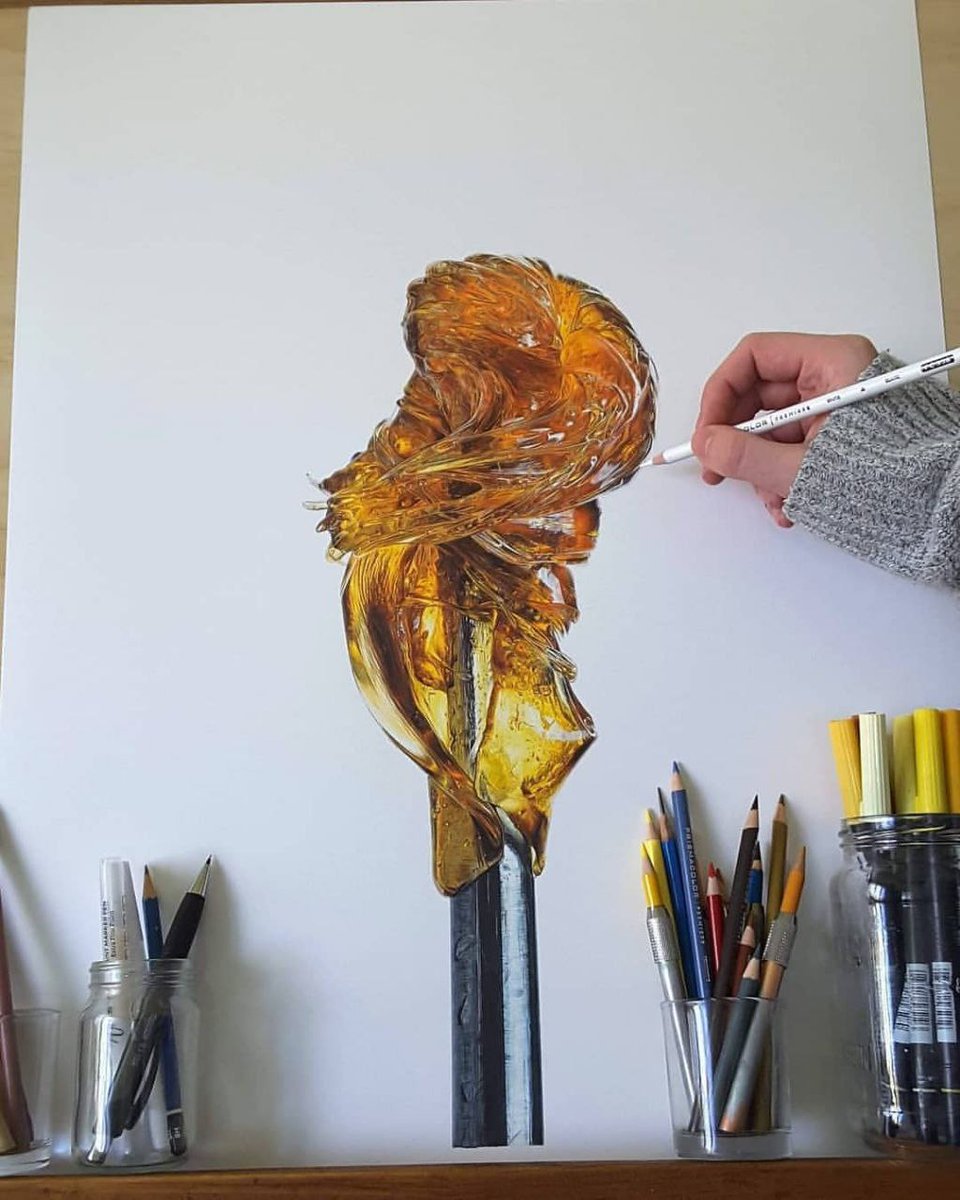 This artist from Canada is taking cannabis art to the next level! 🎨🍯 Their stunning pieces capture the beauty and essence of concentrates on paper. You can almost smell the aroma just by looking at them. 🌿✨ #CannabisArt #HighArt #ConcentrateOnTheBeauty #CanadianArtists