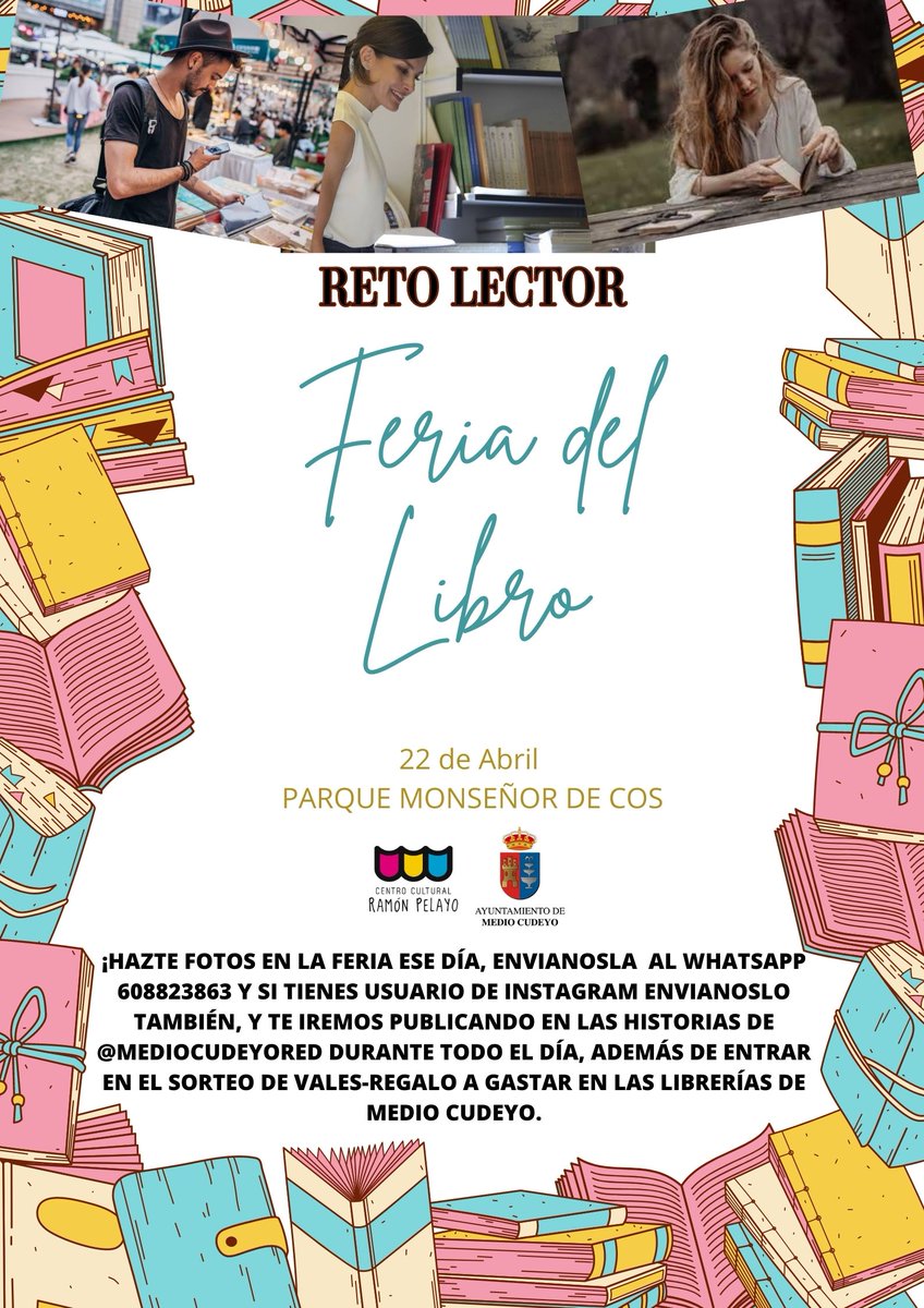Llega la Feria del Libro de Medio Cudeyo. Os esperamos el próximo sábado 22 de abril en el Parque Monseñor de Cos de Solares con actividades para todas las edades, librerías, presentaciones de libros, talleres, café, reto lector, micro abierto, sorteo de libros ¡y mucho más!