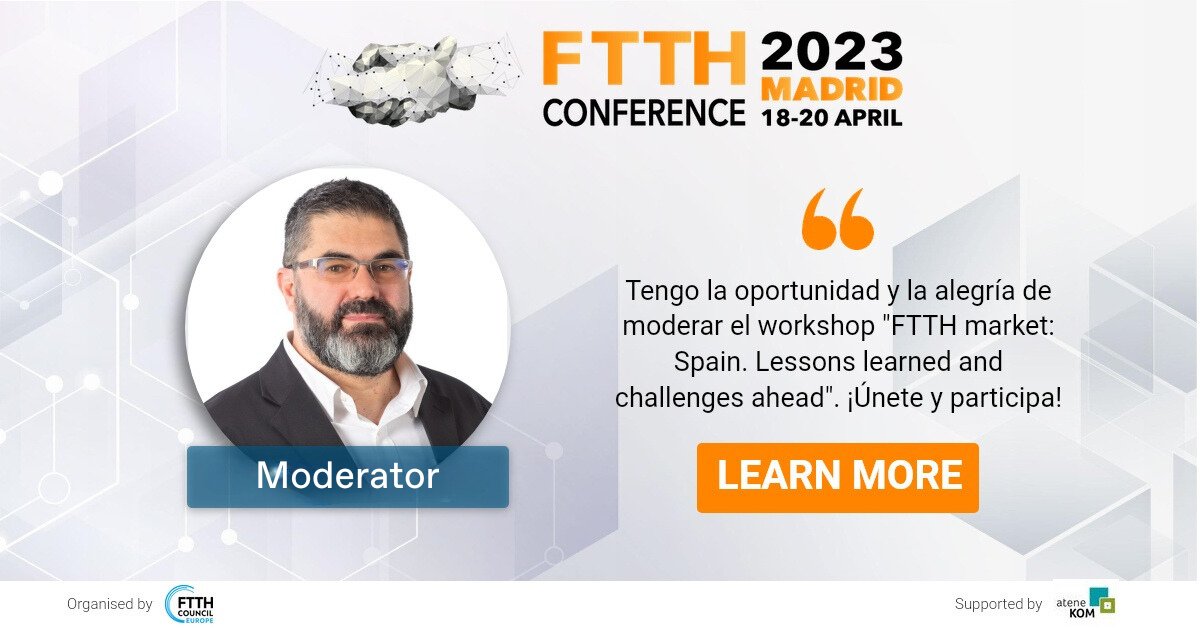 jguerrero_gar's tweet photo. Mañana 18 tengo la suerte de moderar "Workshop 7B - FTTH market: Spain. Lessons learned and challenges ahead" @FTTHCouncilEU en @IFEMA Los ponentes representan al mercado español, el más sofisticado del mundo @Telefonica @orange_es y #RedeAberta
Debatamos https://t.co/UX45cabLer https://t.co/q4J3dqGqkq
