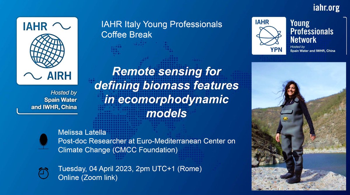 IAHR Italy Young Professional Network (@iahritaly) on Twitter photo Tomorrow it is time for #CoffeeBreak again! <a href="/melissa_latella/">Melissa Latella</a> from the CMCC Foundation will present about remote sensing for defining biomass features in ecomorphodynamic models. Join us!
⌚Tuesday 18 April from 2 PM to 2.30 PM
📍Online: ethz.zoom.us/j/67787663284 Tomorrow it is time for #CoffeeBreak again! <a href="/melissa_latella/">Melissa Latella</a> from the CMCC Foundation will present about remote sensing for defining biomass features in ecomorphodynamic models. Join us!
⌚Tuesday 18 April from 2 PM to 2.30 PM
📍Online: ethz.zoom.us/j/67787663284