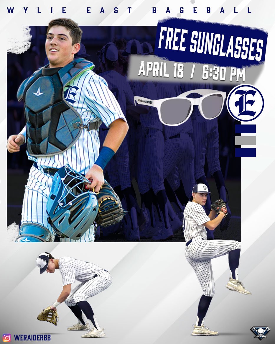 🚨GIVEAWAY TOMORROW🚨

First 100 students will receive a free pair of Raider Baseball 10thMan sunglasses! Wear your beach night attire and don’t forget your floaties! #DUBeast <a href="/WEHS_Raiders/">WEHS_Raiders</a> <a href="/WEABCBooster/">Wylie East Athletics Booster Club</a> <a href="/BarstoolWEHS/">Barstool Wylie East</a>