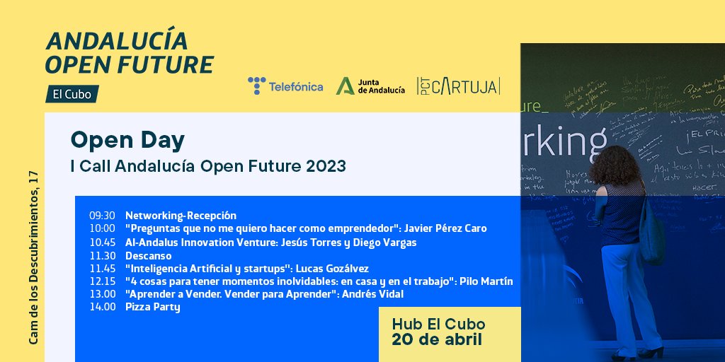 OpenFuture_And's tweet photo. 🔔¡Nuevo Open Day en #Sevilla!🔔

📆Este jueves 20 de abril podrás disfrutar de mentoría gratis y personalizada de la mano de @vhumanes @JavierPerezCaro @Lgozalvez @rvazquezromero @ollerista @jasuarez 

📍El Cubo (Sevilla)
⏰10:00-16:00h

Inscríbete aquí⬇️
https://t.co/9TtEzfEkET https://t.co/neR6S4eu3B