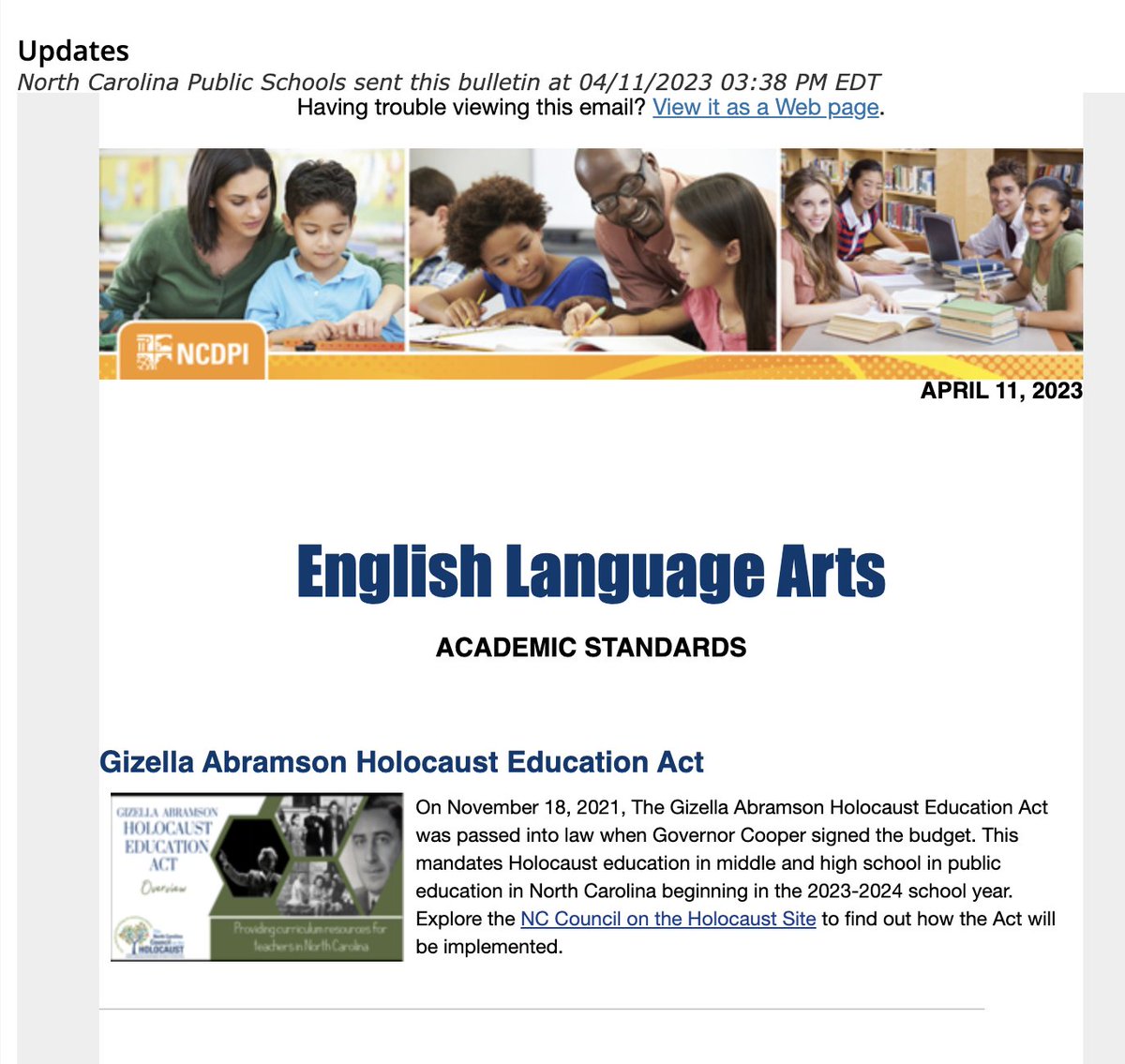 NCDPIELATEAM's tweet photo. We share out #ELA updates via our #listserv on a regular basis. #NC #educators, consider signing up today: https://t.co/31TGVceQ5G - then #retweet and tag three colleagues to help us spread the word! Here's our latest "updates" listserv: https://t.co/2ApbTNnUzs 
@ncpublicschools https://t.co/ubLsmQuAzG