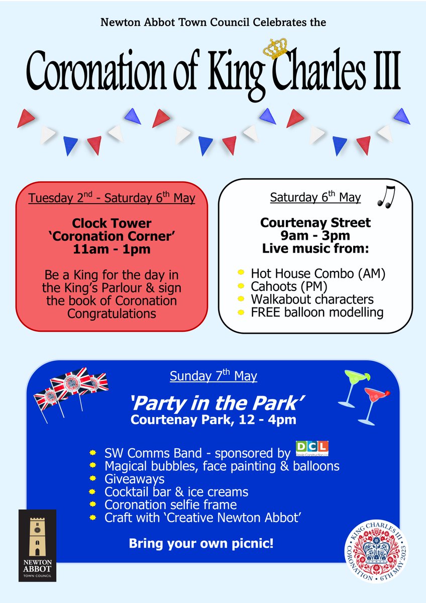Not long now until the Kings Coronation. Plenty to do over the weekend in Newton Abbot 😃👑
#kingscoronation #kingscoronation2023 #newtonabbot