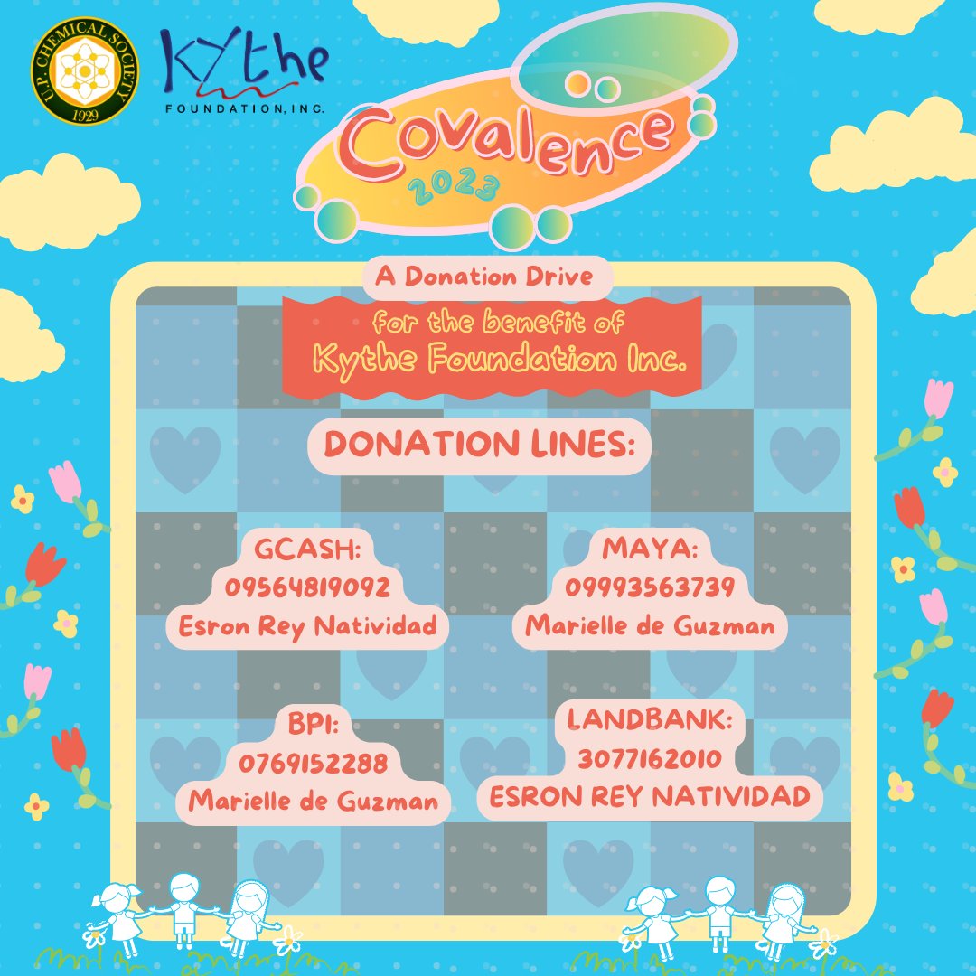 upchemsoc's tweet photo. UP ChemSoc presents 🫴COVALENCE🫳, formerly CHEMISTREE, an annual outreach program for chosen charities.
This year, we set up a donation drive for Kythe Foundation located in Quezon City. ✨
For more info visit:
https://t.co/gC1m1lN3eA
#COVALENCE2K23
#ChemSocSarapKapiling https://t.co/GiLdvFsykg