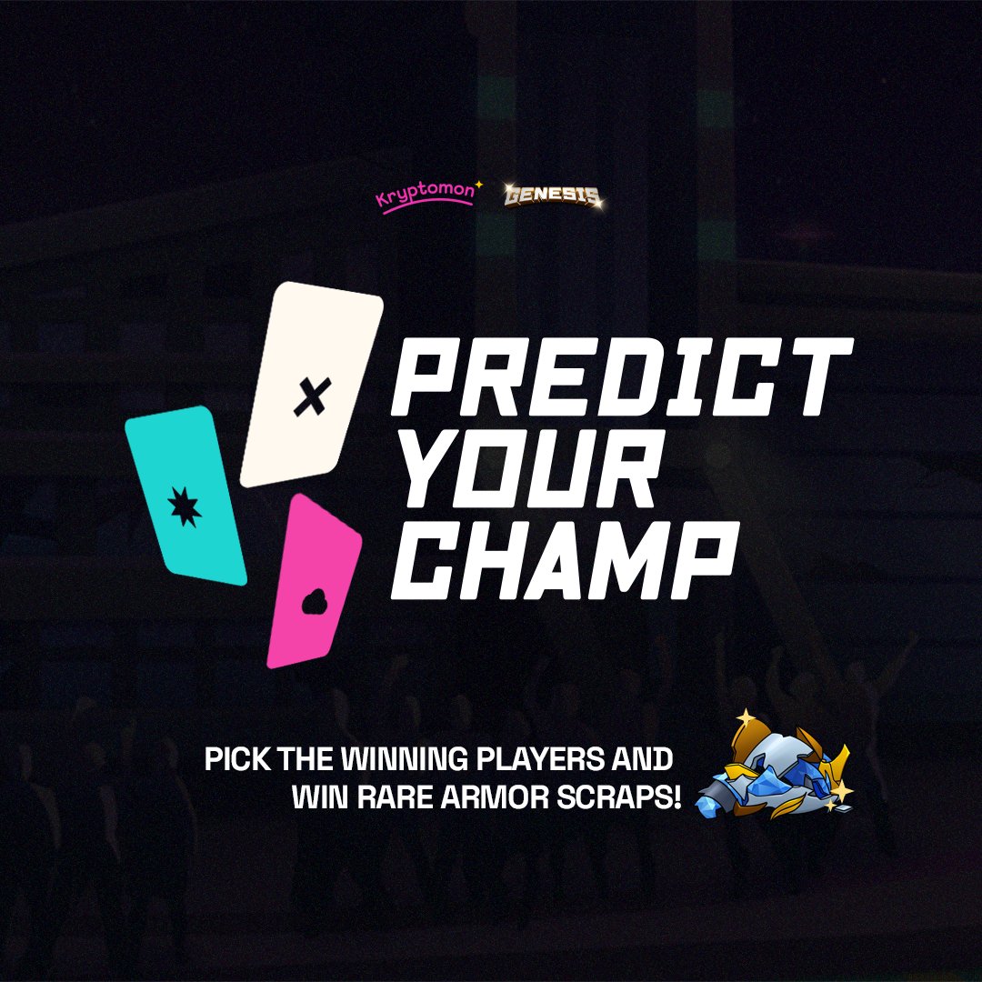 KryptomonTeam's tweet photo. Stand behind your favorite player and #PredictYourChamp for a chance to win rare and valuable $30 worth of armor scraps!🛡️

Checkout the full mechanics here:https://t.co/5BG8uZNU42 https://t.co/4BnItq37zH