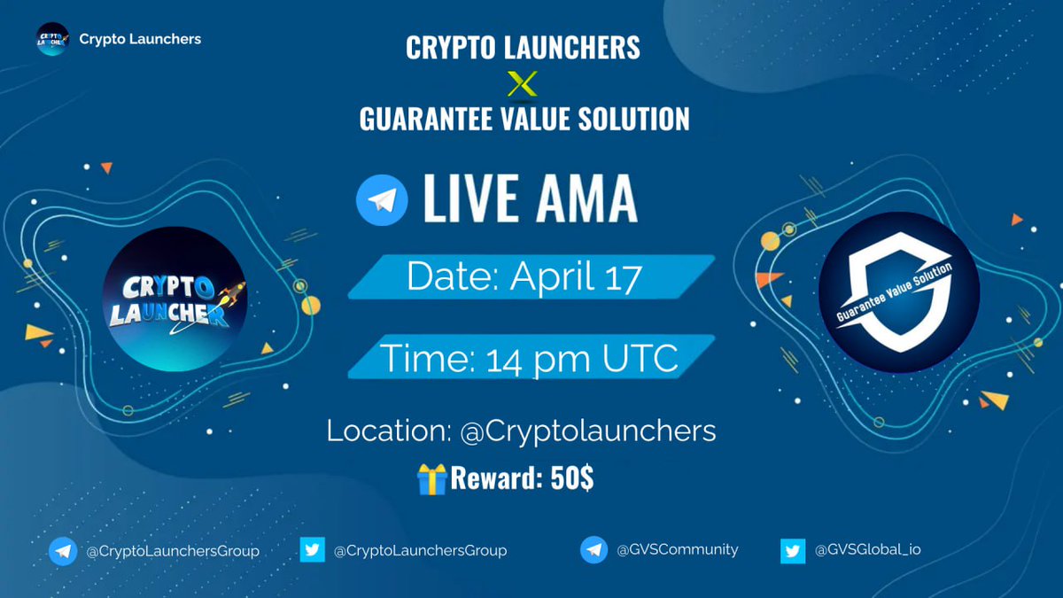 🔔Telegram Live AMA : CryptoLaunchers X GVS🔔

🚀 Drop you Questions for Twitter segment. Selected 5 Users will be rewarded by GVS 

More details About AMA please check Telegram Channel :- t.me/CryptoLauncher…
