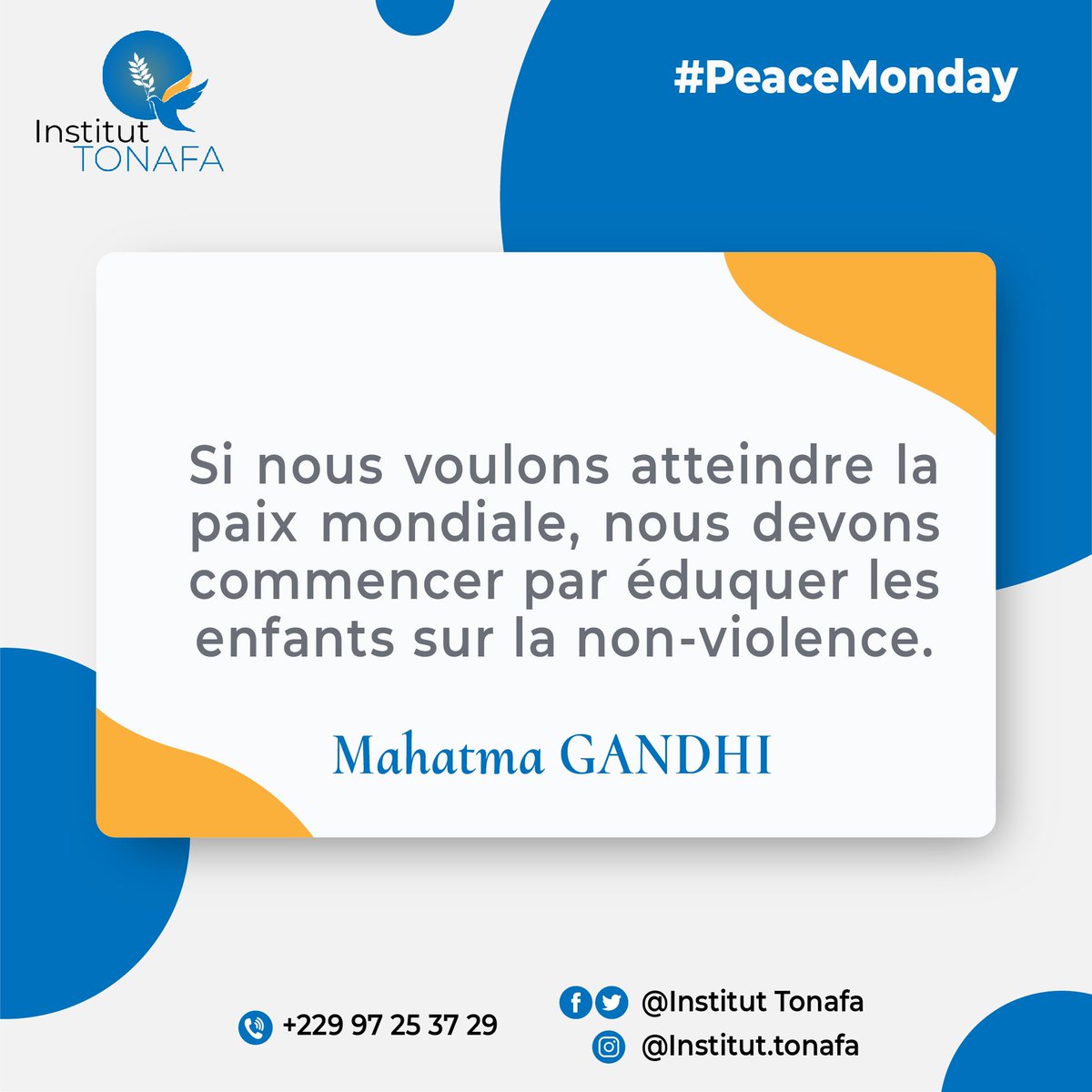 InstitutTonafa's tweet photo. Le monde de demain sera meilleur et sans conflits si aujourd'hui nous commençons par éduquer nos enfants sur la non-violence et qu'on promeut à côté d'eux la culture du dialogue. Cette éducation à la paix est garante d'un avenir stable.
#Standup4Peace 
#PeaceMonday #TonafaDandan https://t.co/TaMx4qlPkB