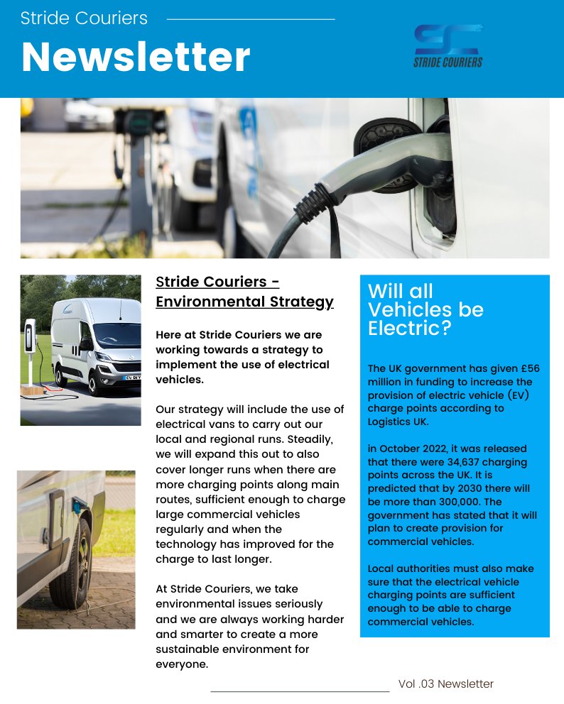 Why not checkout Our New Newletter all about Electric Vechicles!

Here at Stride Couriers we are working hard towards implementing the use of eletrical vehicles!

Check our newsletter out now to find out more!

#courierservice #samedaycourier #leeds #yorkshirebusiness #nationwide