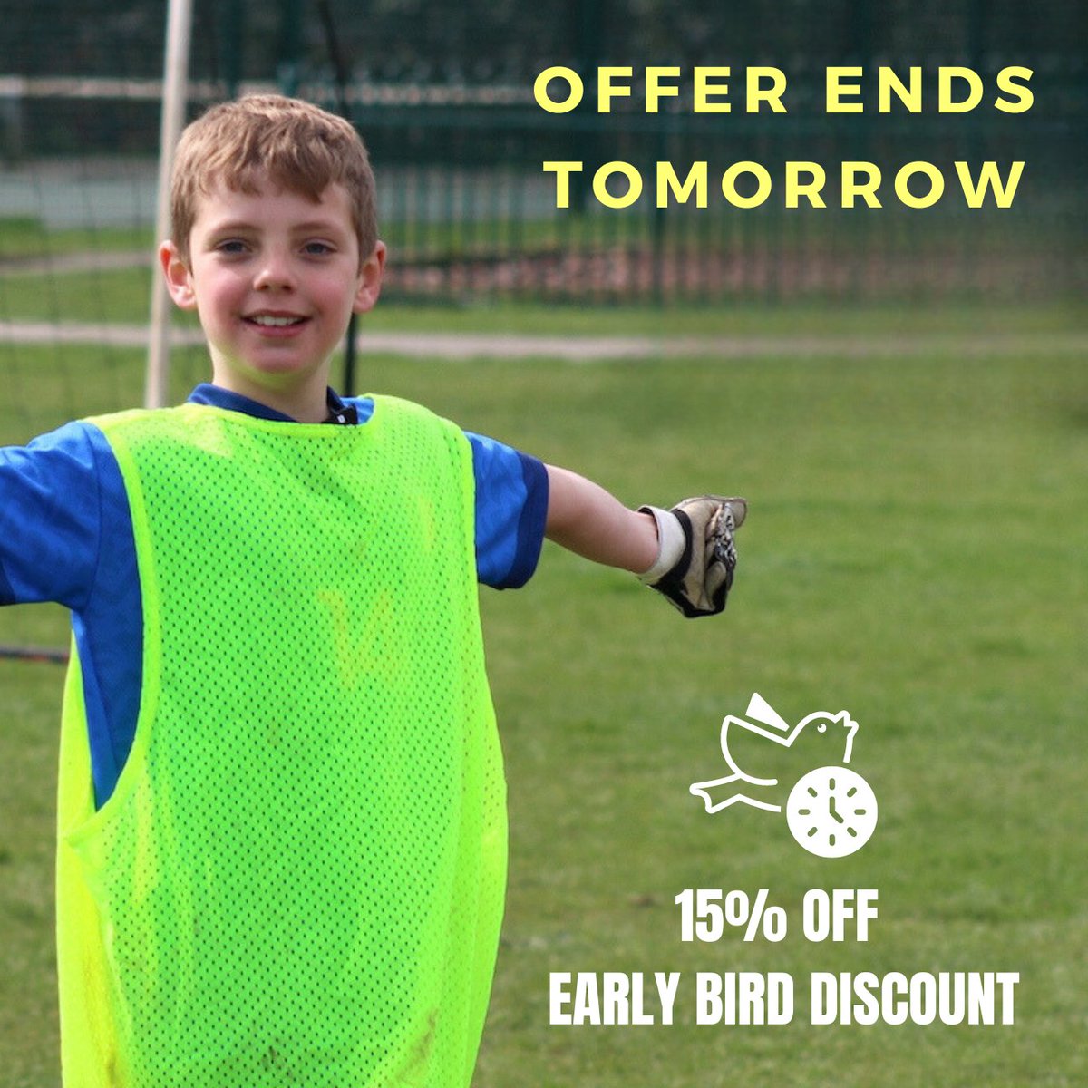 Last chance to get your Early Bird 15% OFF our next Holiday Course in May!

🏆Premier League Themed
🏆3G pitches &amp; state of the art equipment/facilities
🏆2 days childcare for only £3.40p/h
🏆Trusted by parents/carers for 9 years

Use code EARLYBIRD15 at check out - link in bio!