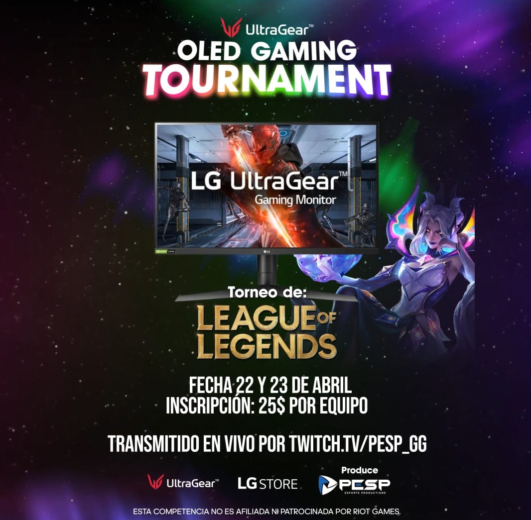 ➡ Regístrate en: oledtournament.pesp.gg 

¡Prepara a tu equipo y compite! 😎 ⁣

💥 GRACIAS A: LG ULTRAGEAR  

🔥 Produce: Panamá Esports Productions (PESP)
