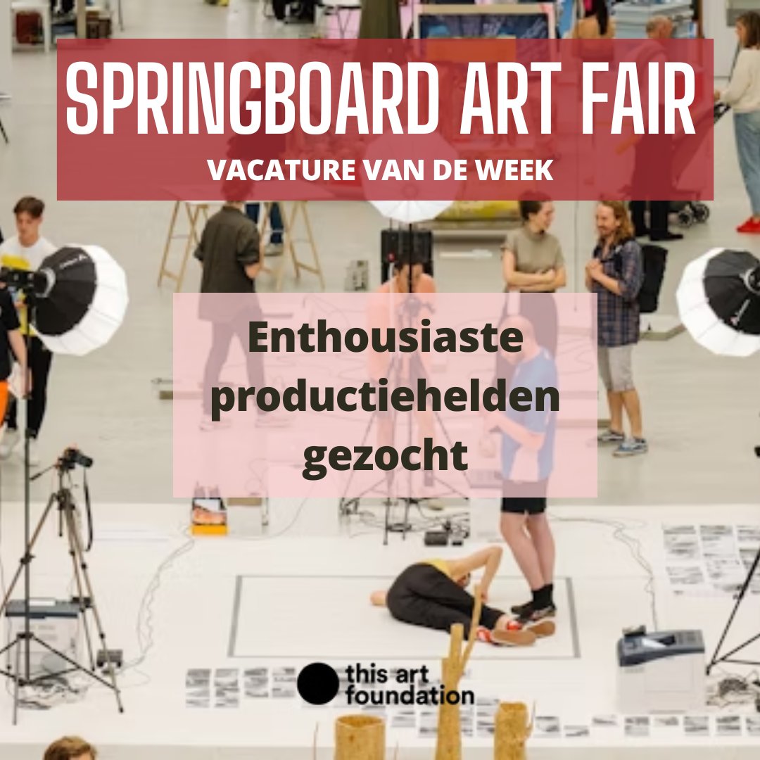 Springboard Art Fair 2023 is op zoek naar productieassistenten en opbouwmedewerkers.
Als productieassistent ben je tijdens de beurs (9 t/m 11 juni) en de preview (8 juni) bezig en alsopbouwmedewerker help je tijdens de opbouw van de beurs op 7 en 8 juni. 
vcutrecht.nl/o/This-Art-Fou…