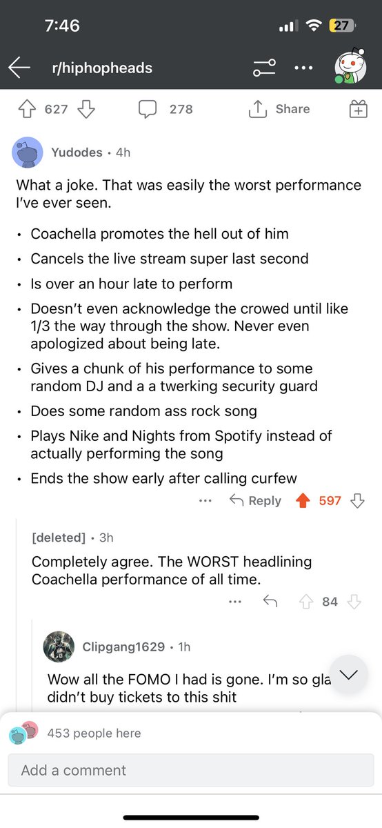 elchowling's tweet photo. the Reddit gorlies are saying Frank ocean started playing Spotify songs… 😭😭😭 omfg imagine paying 2 million to your headliner for these antics https://t.co/9gAaLVT9hp