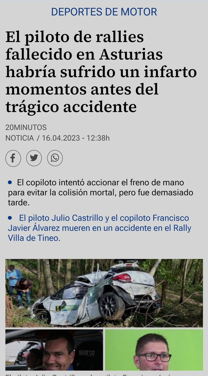 climarepentino's tweet photo. 🚨🚨 Nueva #repentinitis al volante: muere de un infarto un piloto de rallies y su copiloto en el accidente‼️
Antes se salían en curvas, ahora en rectas 🤔
Ejkeh haora noh fijanoh mah 😷🐑
💉 Seguro que las vacunas no han tenido nada que ver
DEP
Gracias @Josefelixmoren5 https://t.co/OOg7b1pkiG