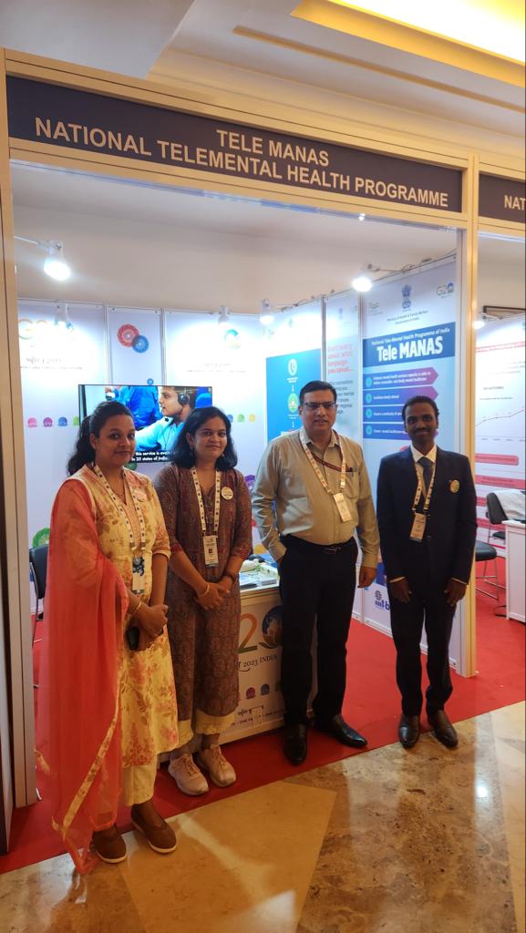 NIMHANS_BLR's tweet photo. Shri Vishal Chauhan, Joint Secretary for Policy, Ministry of Health and Family Welfare, GOI, visited Tele-MANAS exhibit at the 2nd Health Working Group Meeting, G20 Summit today at Goa. @vishalchauhan_1 

#G20Summit  #G20India #G20 https://t.co/c9nsA94g7T