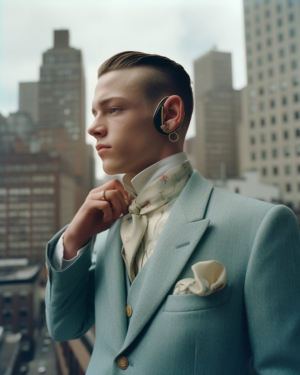 Check out this young man in a Gucci Haute couture suit 2023, flying over New York City with Leonardo Ferrero! 😎 Who else enjoys overhearing and seeing their neighbors' little squabbles more than anything? 🤫 #NYCViews #Gucci #FlyingHigh 🛩️✨ #Korea #Paris #BarryHBO #NFT