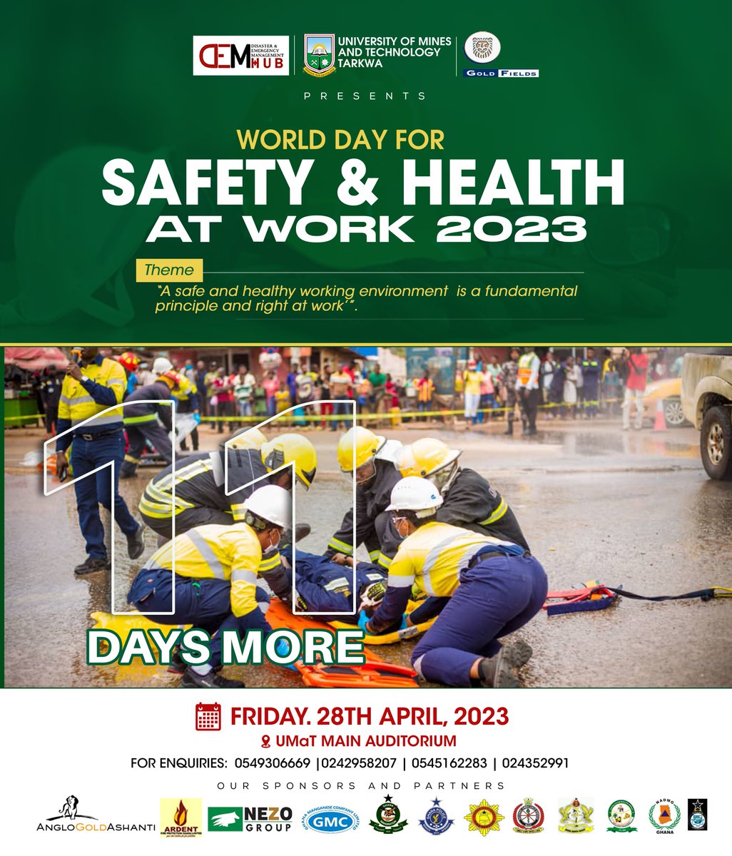 DEMHub_umat's tweet photo. 11 DAYS TO GOOOO "At DEM-HUB UMaT, we appreciate the relevance of workplace safety and health. Join us in counting down to the World Day of Safety and Health at Work Celebration for 2023. This is just 11 days away! #workplacesafety #healthatwork #DEMHub #DEMVOL https://t.co/CA8FMqwwJZ