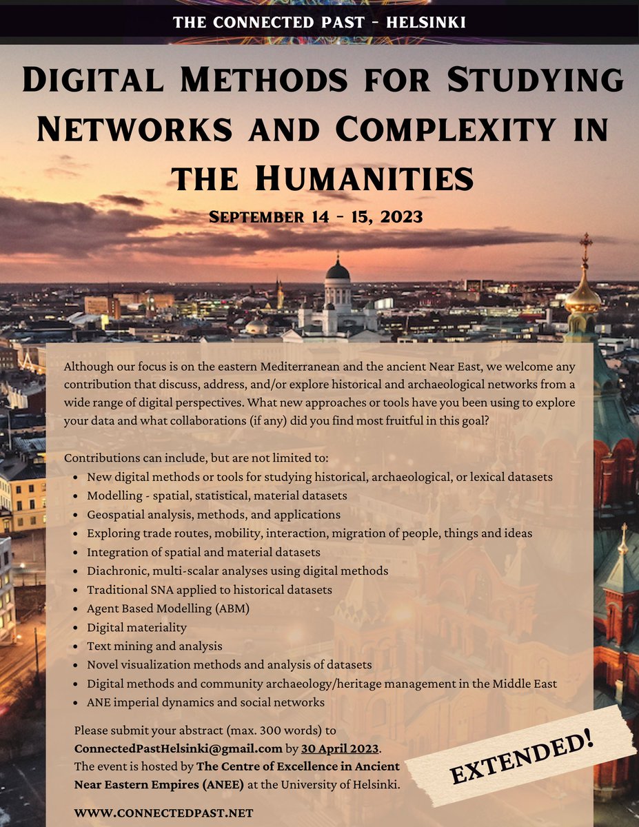 You just got a bit more time to write your genious 🧐 The Connected Past abstract submission deadline is extended to 30 April.  Cannot wait to read about all that great historical and archaeological network research! connectedpast.net