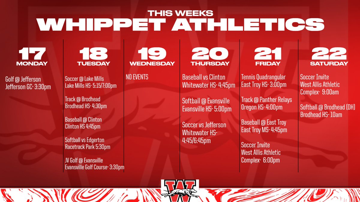 It's another busy week for the Whippets.  Lots of activities to choose from.  Pick a day and come support our student-athletes!!  #1Family