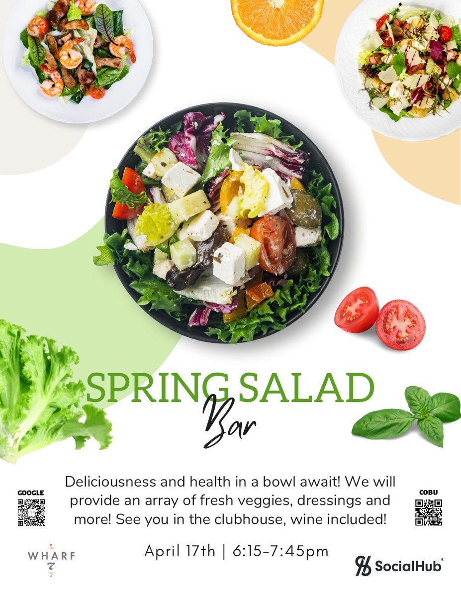 Wharf7_DI's tweet photo. We look forward to seeing you all tonight at The Wharf 7 Spring Salad Bar &amp; Wine Event at 6:15 PM

#SpringTime #LoveWhereYouLive #WeLoveOurResidents #Community #ResidentEvents #LuxuryRentals #SpringSaladBar #Wharf7 #Charleston #socialhub #ItsAWonderfulWharf https://t.co/5gWejIMUYy