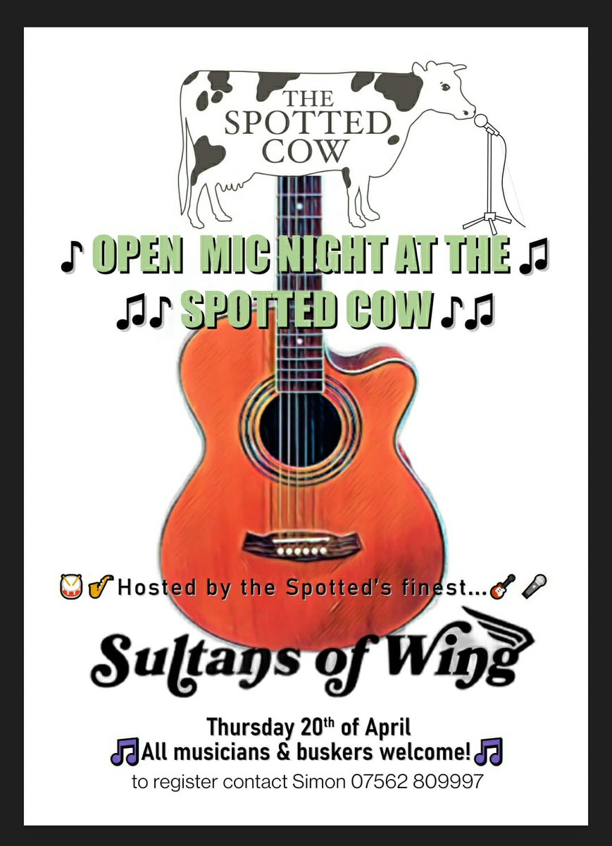Our monthly Open Mic night is back this Thursday from 7pm! Everyone is welcome, if you want to book a slot to perform contact Simon on 07562-809-997 🎵 🎶 🎤 🎷 🥁