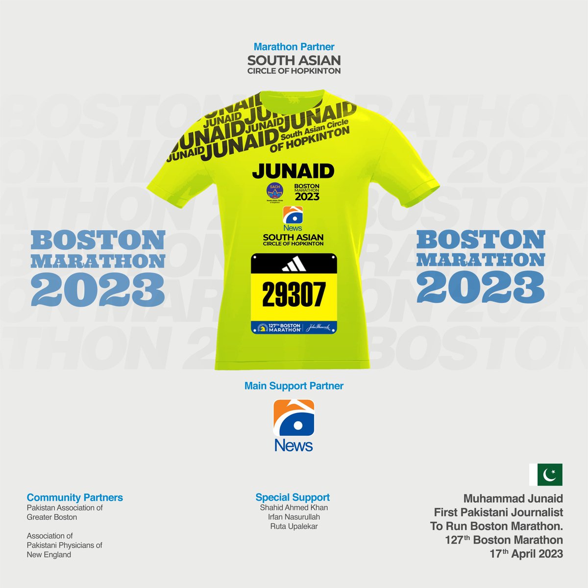 junaidmuhammadd's tweet photo. Time has come. I may be the one running the @bostonmarathon today but its not for me only I am running for all of you &amp; this was never possible without my people, the best people. Only one Junaid in 30,000 Runners today, thank you all and see you at the finish line 🙌🏽 https://t.co/jMaa3l5WFz