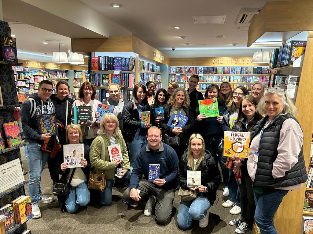 BurphamPS's tweet photo. Brushing up on our children's authors @GuildfordBooks Thanks to @Waterstones for hosting the first part of our English INSET and inspiring us! We can't wait to share our new books with the children 📚 #ReaderTeachers #CPD #FlyHigh https://t.co/tpcZ8I3WTk
