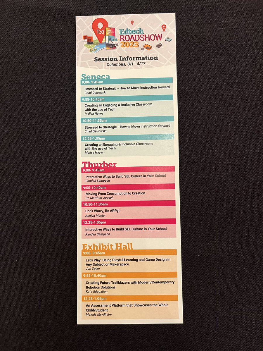 So many amazing options at minutes til @TeqProducts #EdTechRoadshow2023? Get ready Columbus! @chadostrowski @MrsHayesfam @jonathanspike @AlefiyaEdu @RandallSampson @MelodyMcAllist7 @iBlocksPBL @pete_kurtz