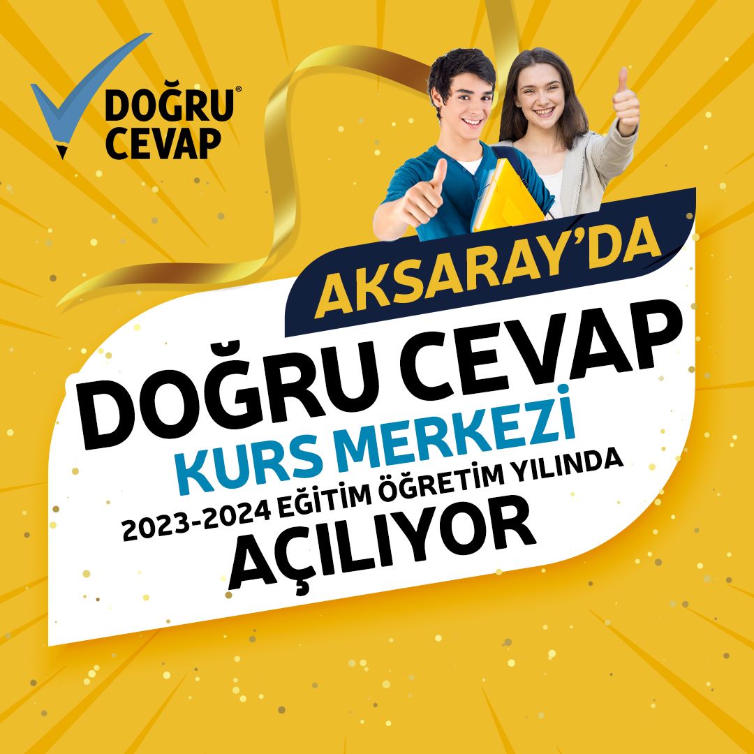 Doğru Cevap Aksaray Şubesini Duyurmanın Mutluluğunu Yaşıyoruz!    Doğru Cevap ailemizin yeni üyesi Aksaray şubemiz oluyor. 2023-2024 Eğitim Öğretim yılında Aksaray’da Doğru Cevap İyi Gelecek !  #DoğruCevap #DoğruCevapİyiGelecek #Aksaray #Kurs #Eğitim