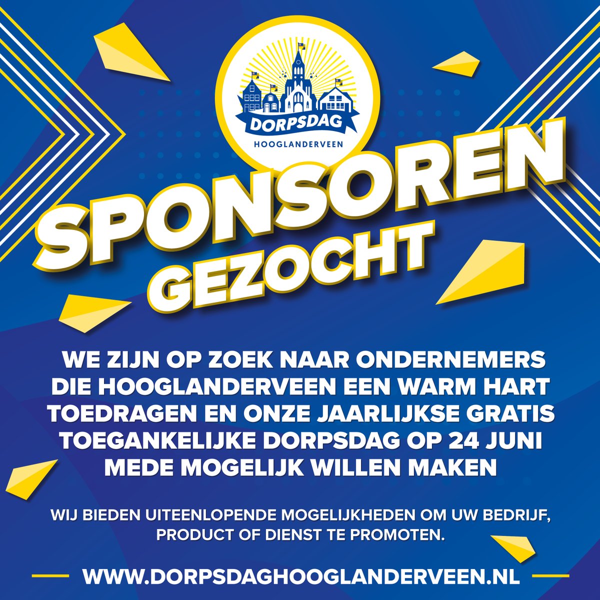 Mede door alle gestegen kosten zijn we nog op zoek naar ondernemers die Hooglanderveen een warm hart toedragen en een financiële bijdrage willen geven om de Dorpsdag mede mogelijk te maken. We bieden uiteenlopende mogelijkheden om uw bedrijf, product of dienst te promoten.