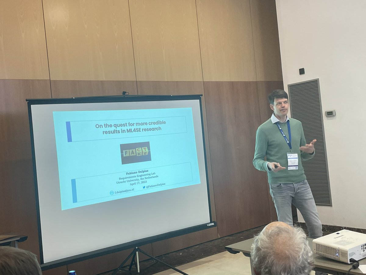 “On the quest for more credible results in ML4SE research” Keynote at <a href="/nlp4re/">NLP4RE</a> by <a href="/FabianoDalpiaz/">Fabiano Dalpiaz</a> #ml4se #nlp4re2023 #refsq2023