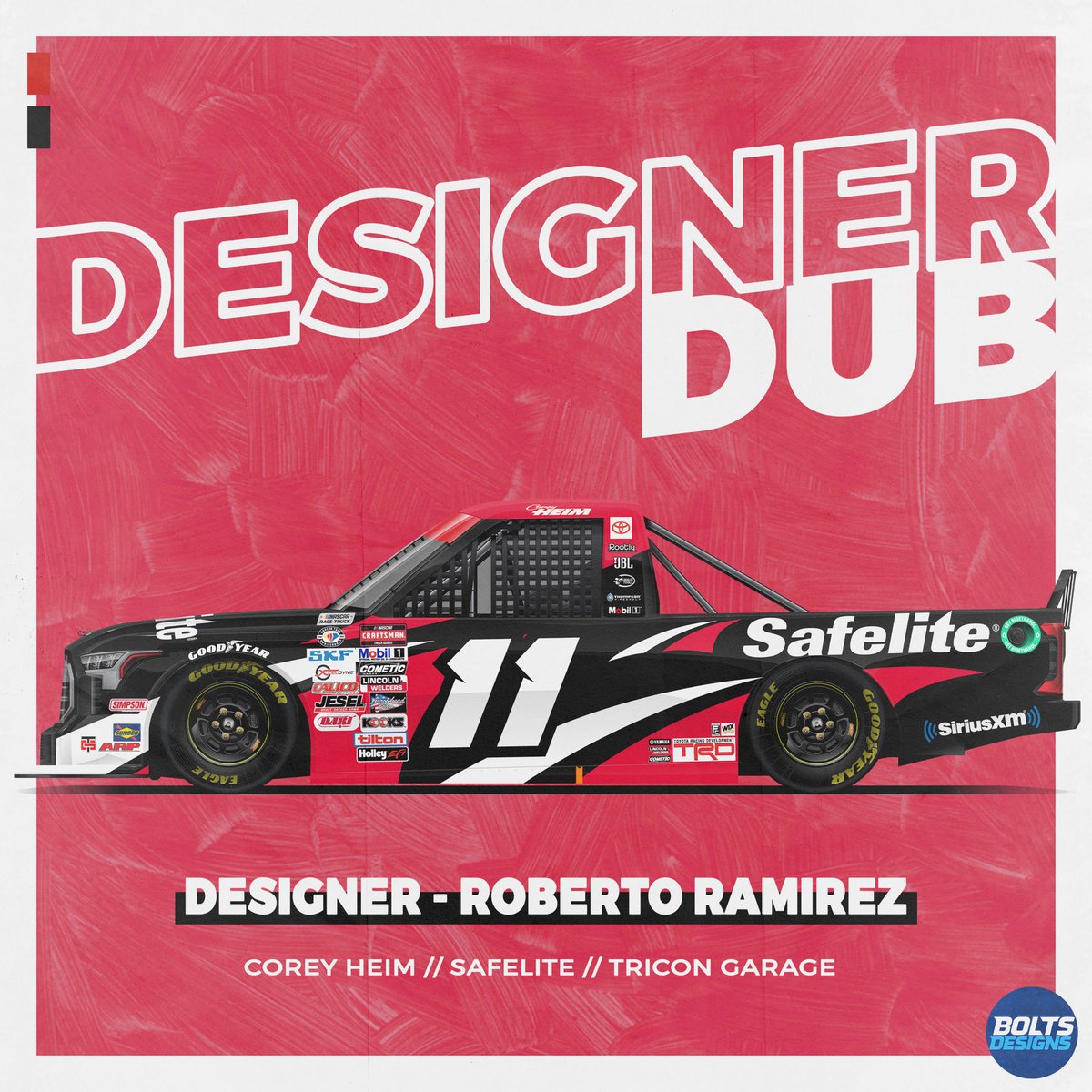 That’s a #DesignerDub for @BoltsDesigns!

Roberto designed the race-winning No. 11 Safelite Toyota Tundra for Corey Heim and TRICON Garage in Friday’s #LJS200 at Martinsville.