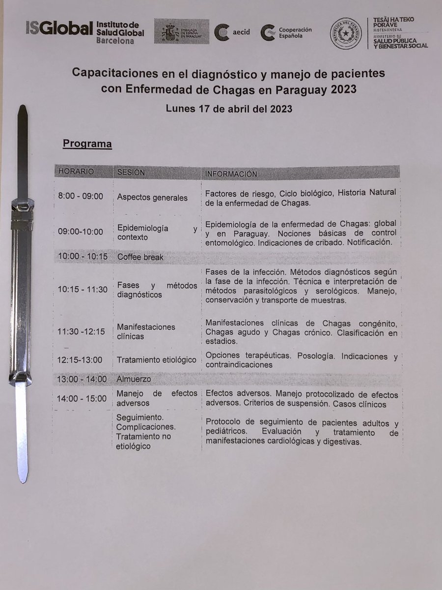 Prometedor programa para arrancar la semana. Esta mañana, profundizaremos sobre la #EnfermedadDeChagas en el Instituto de Medicina Tropical. #IMTPy @AECID_es @AECIDPARAGUAY @ISGLOBALorg @SPInfectologia